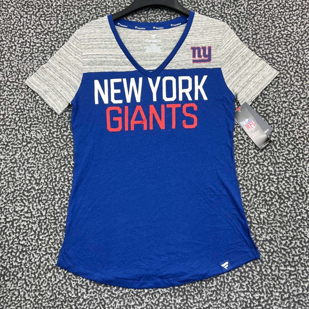 New York Giants Shirt Women Medium Gray Blue Fanatics Short Sleeve‎ V-Neck New M
